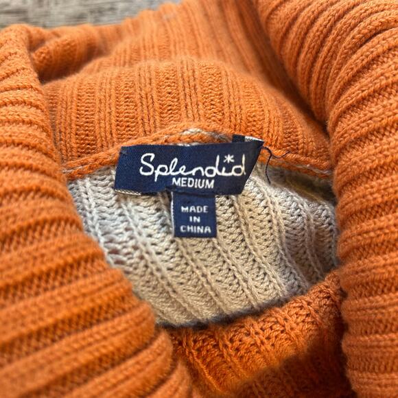 Splendid Colorblock Turtleneck Sweater Beige Orange Navy Cropped Knit Medium - Picture 6 of 6
